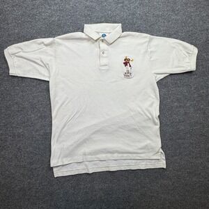 Vintage Universal Studios Moose Skiing Polo Polo Shirt Mens L White Casual Wear
